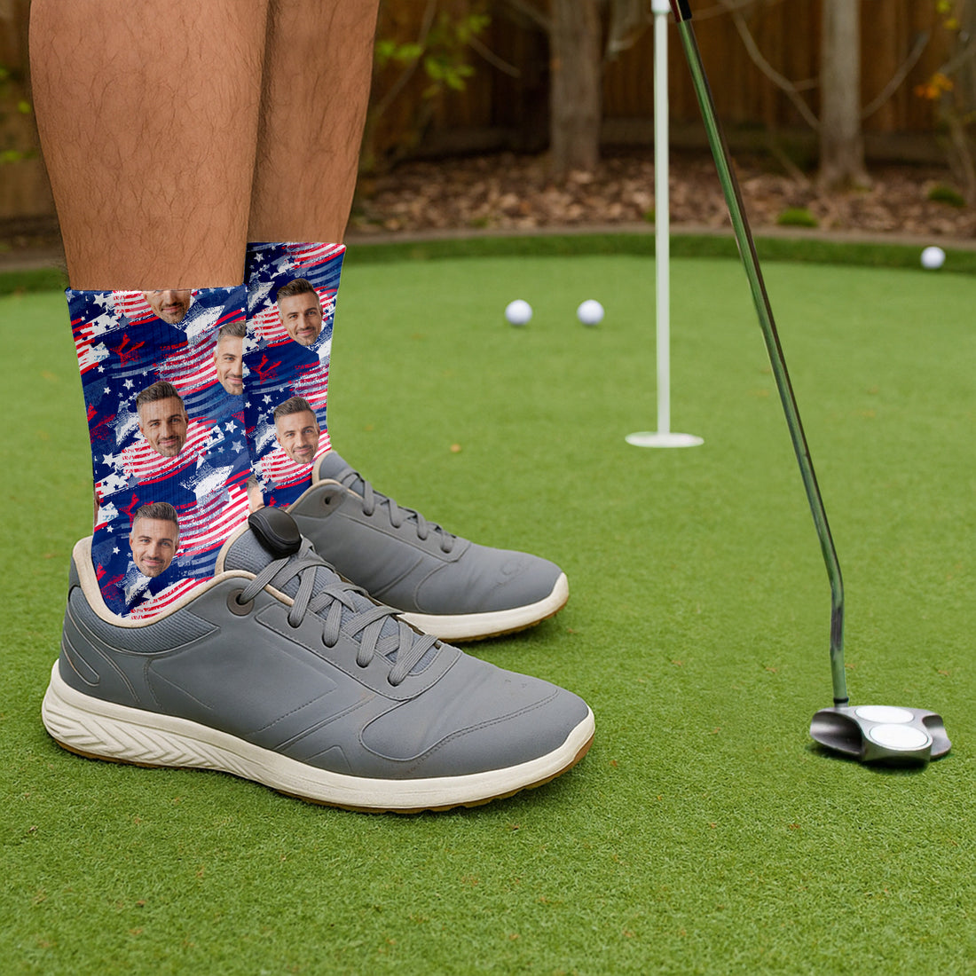 Custom Face Socks, Fun Socks For Men, Socks American Flag, Fourth Of July Gifts, Dad Golf Gift