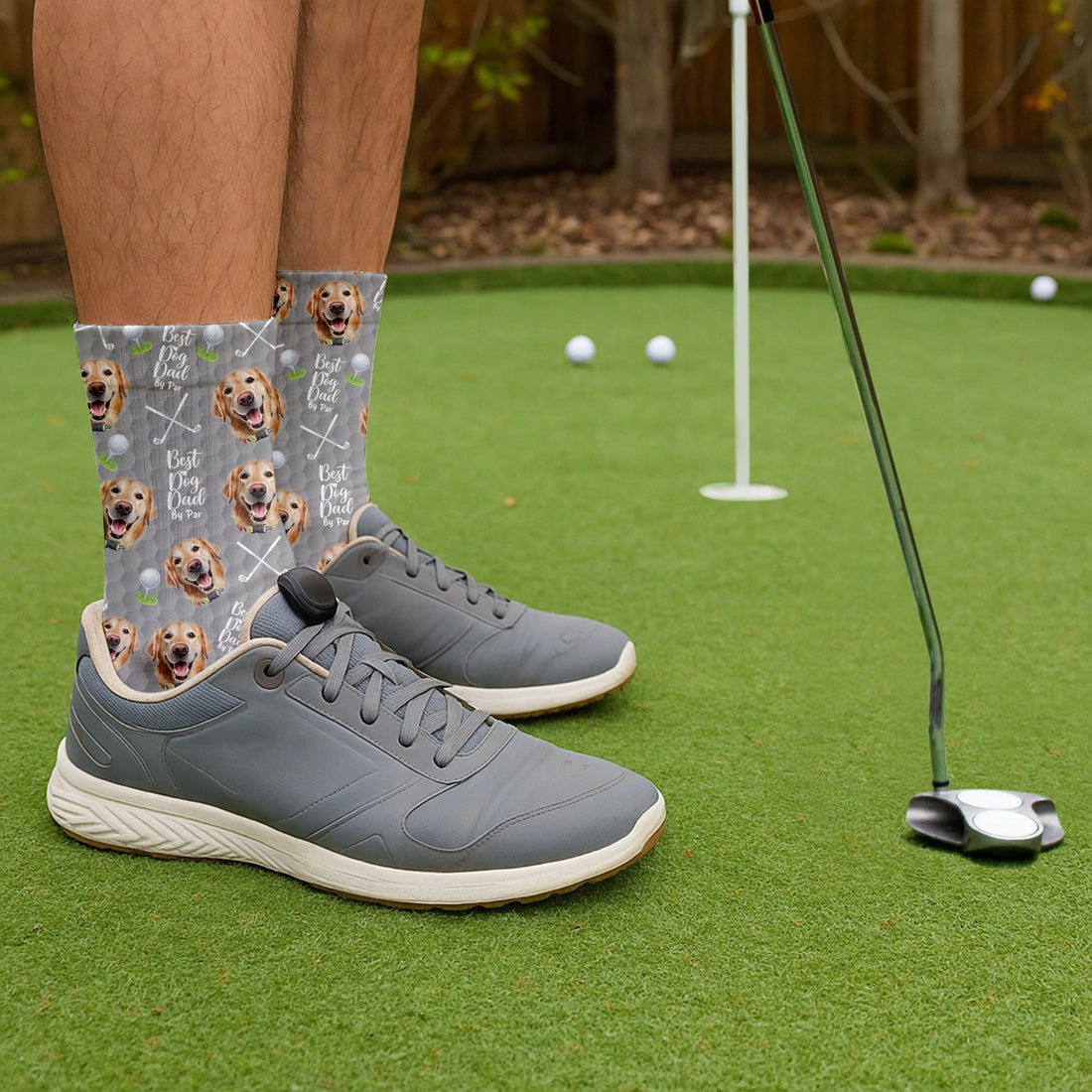 Best Dog Dad By Par Socks With Dog Face, Custom Pet Socks, Funny Crew Socks, Gifts For Golfing Dad