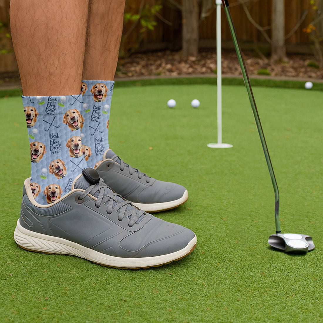 Best Dog Dad By Par Custom Pet Socks, Socks With Dog Face, Funny Crew Socks, Gifts For Golfing Dad