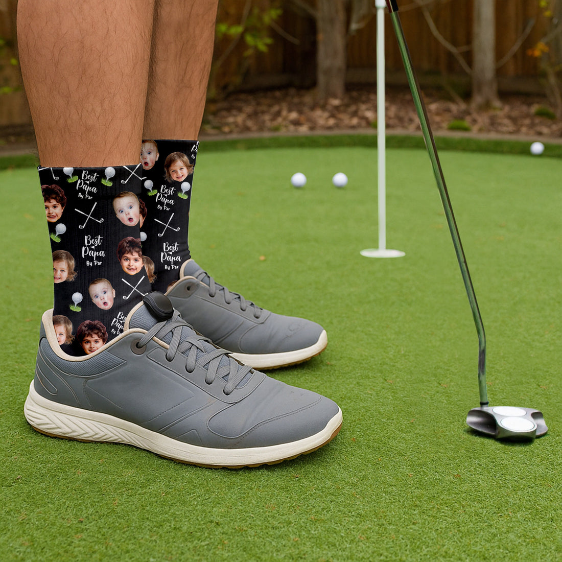 Best Dad By Par Custom Kids Face Black Socks, Personalized Socks With Photos, Dad Golf Gift
