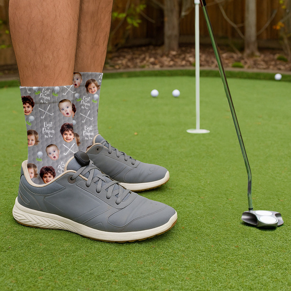 Best Dad By Par Custom Kids Face Grey Socks, Personalized Socks With Photos, Dad Golf Gift