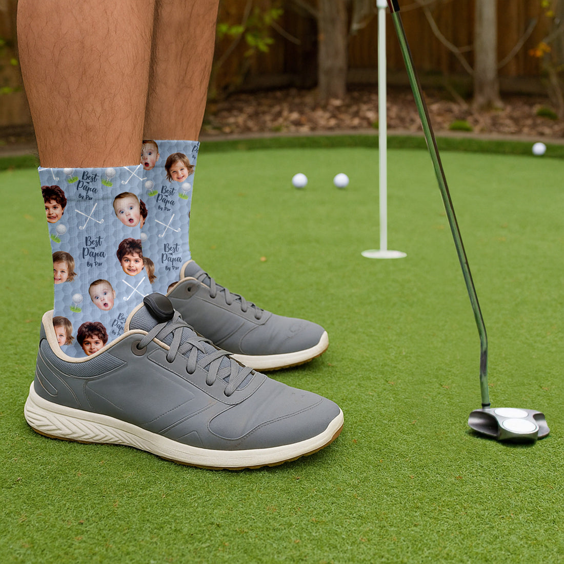 Best Dad By Par Custom Kids Face Blue Socks, Personalized Socks With Photos, Dad Golf Gift