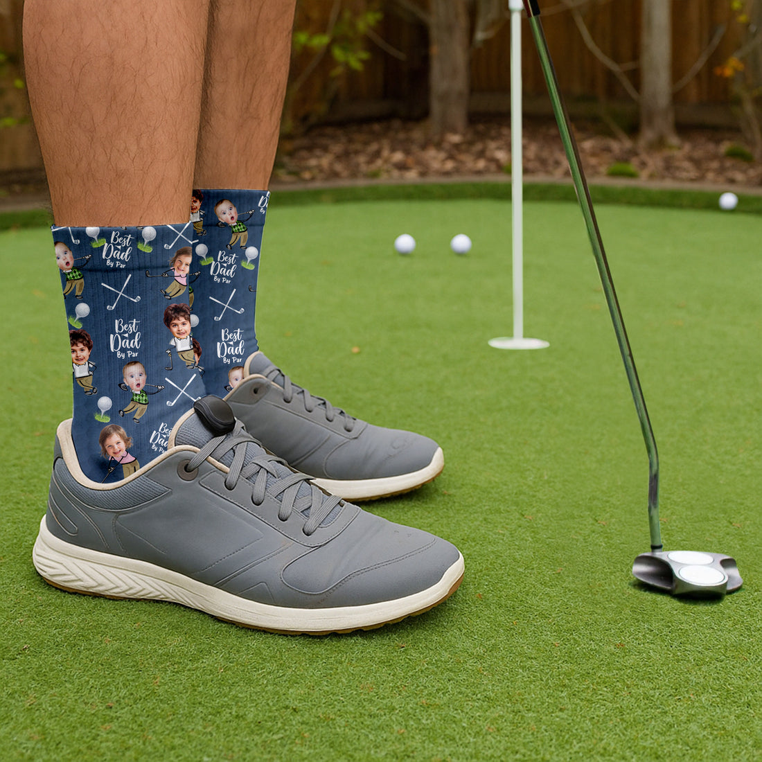 Best Dad By Par Custom Face Kids Photo Blue Socks, Golf Socks For Dad, Fun Socks For Men, Christmas Golf Gift