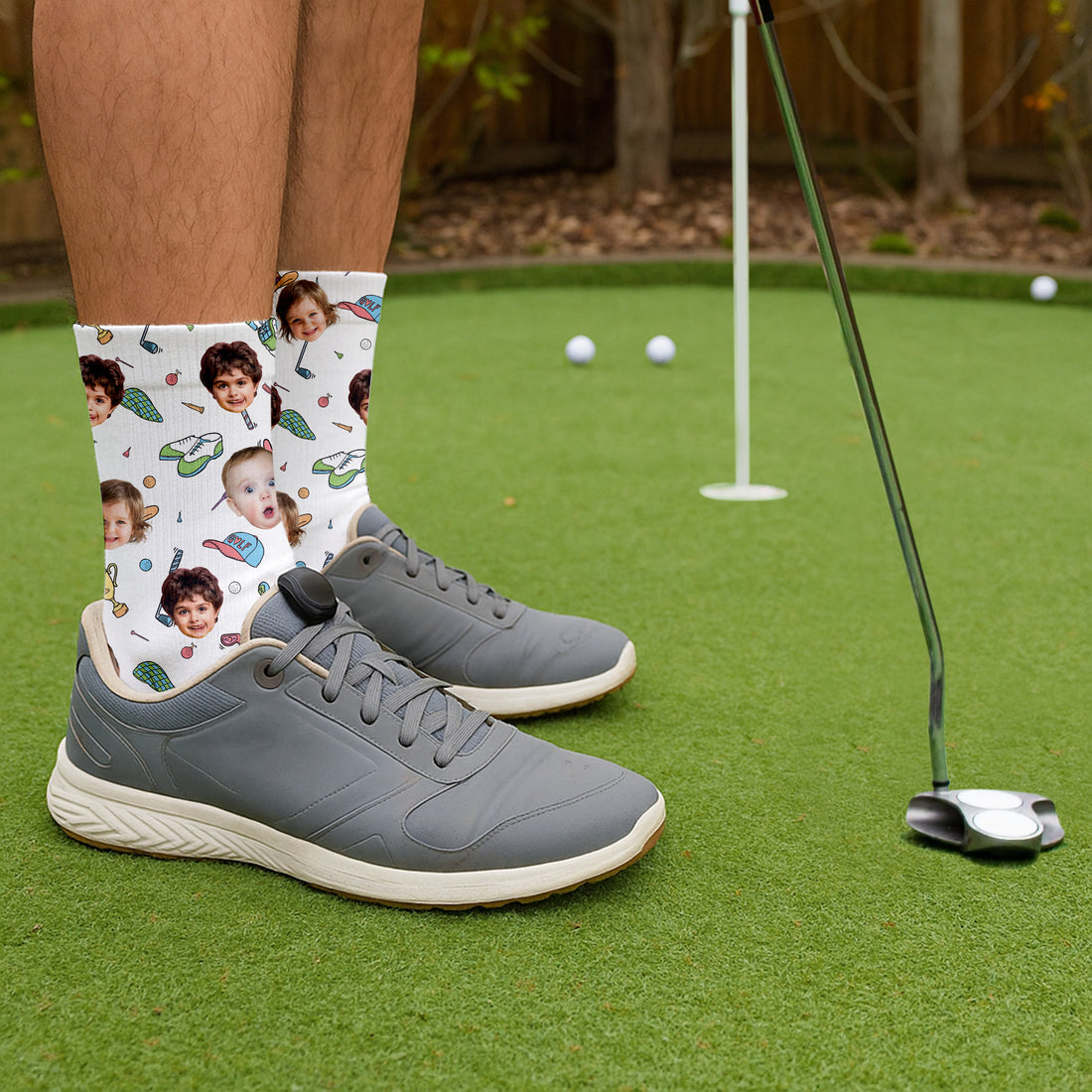 Custom Kids Photo Fun Golf Socks for Dad, Personalized Socks With Photos, Christmas Golf Gift