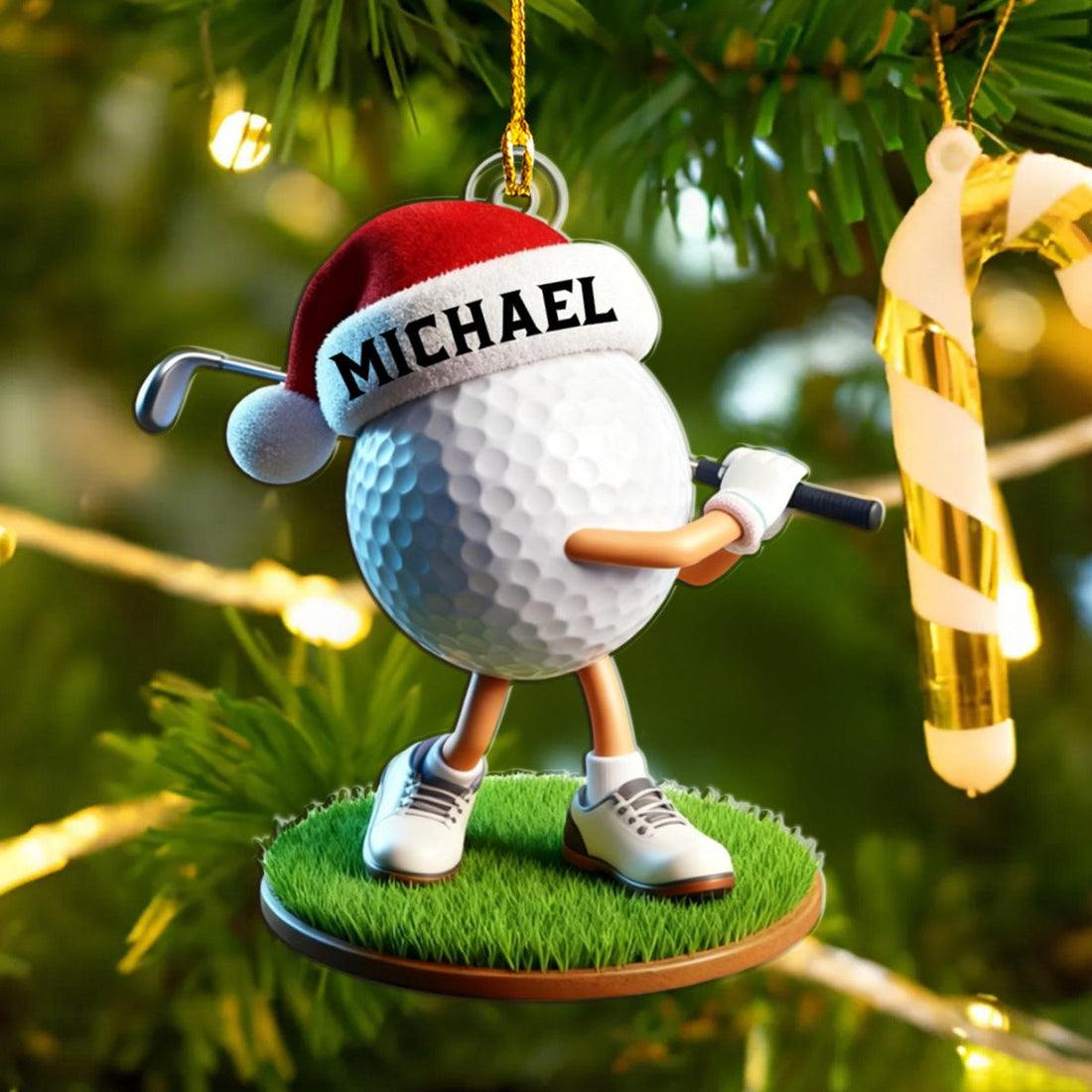 Custom Name Funny Golf Ball Xmas Ornament, Golf Player Golf Keychain, Golf Accessories, Christmas Golf Gift