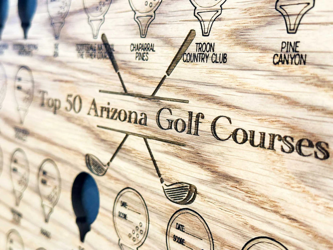 Top 50 Arizona Golf Courses Tracker, Wooden Golf Display Board Golfer, Gift For Golfer