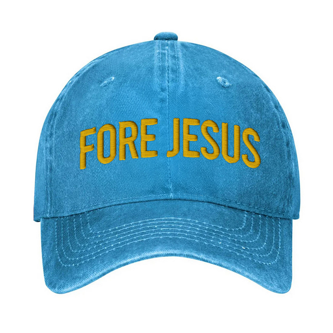 Fore Jesus Yellow Embroidered Baseball Cap, Funny Dad Hat, Christmas Golf Gift