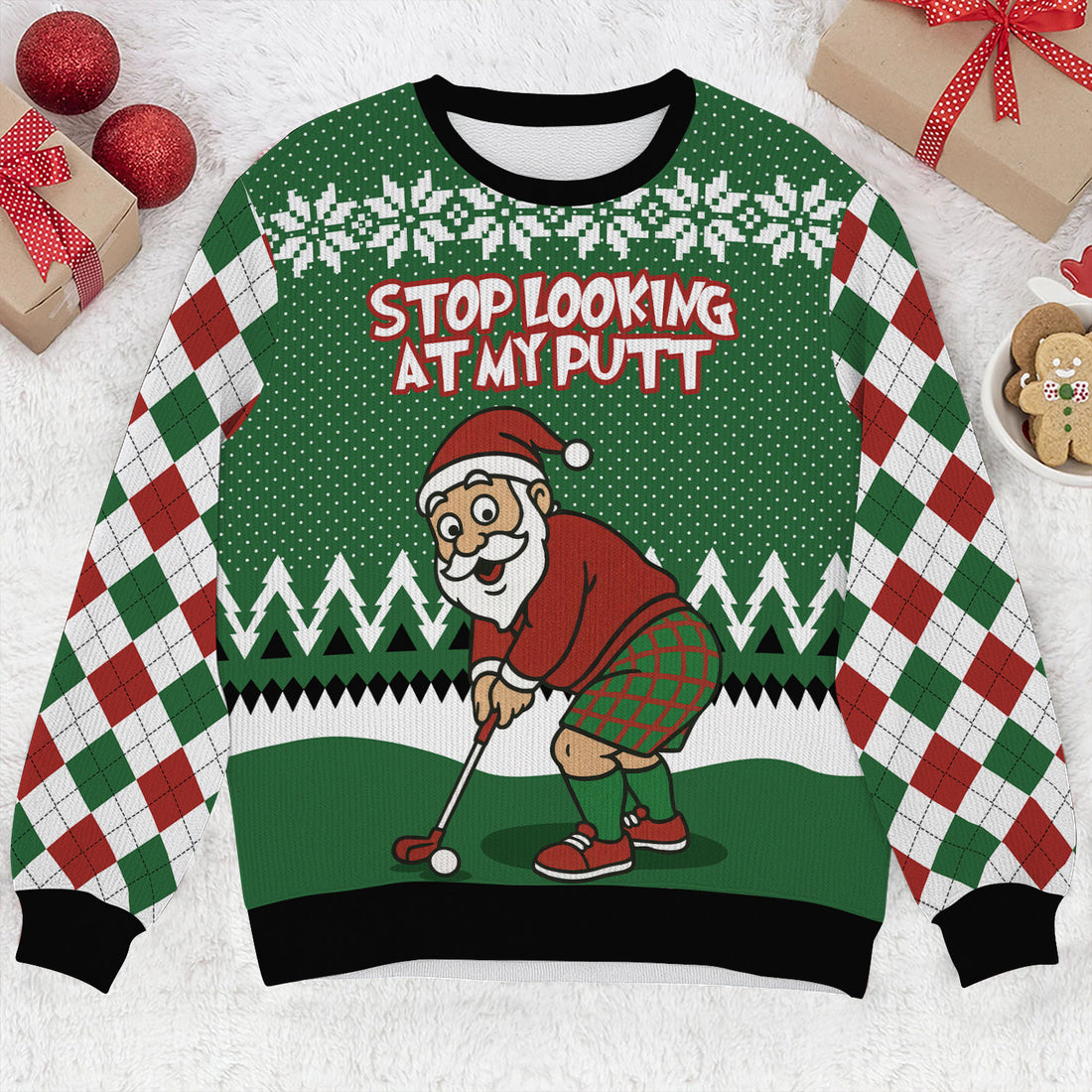 Stop Looking At My Putt Funny Santa Christmas Ugly Sweater, Golf Ugly Christmas Sweater, Christmas Golf Shirt