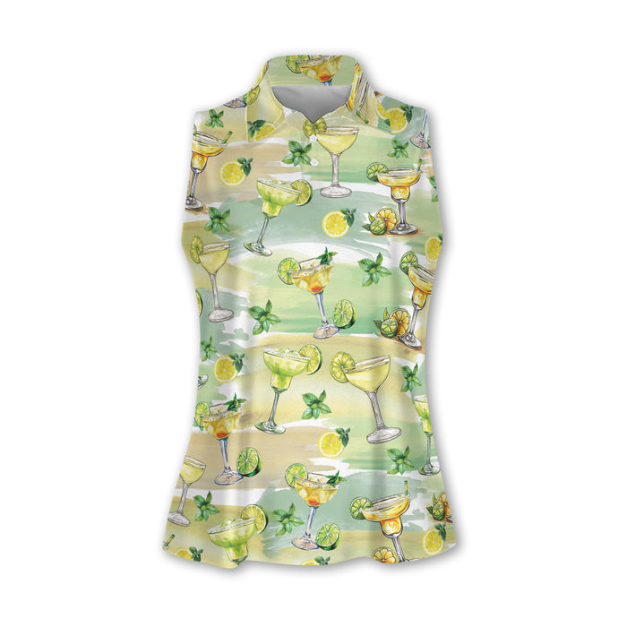 Margarita Golf Shirt For Women, Sleeveless Polo Shirt Womens, Patterned Golf Polos, Cute Womens Golf Clothes