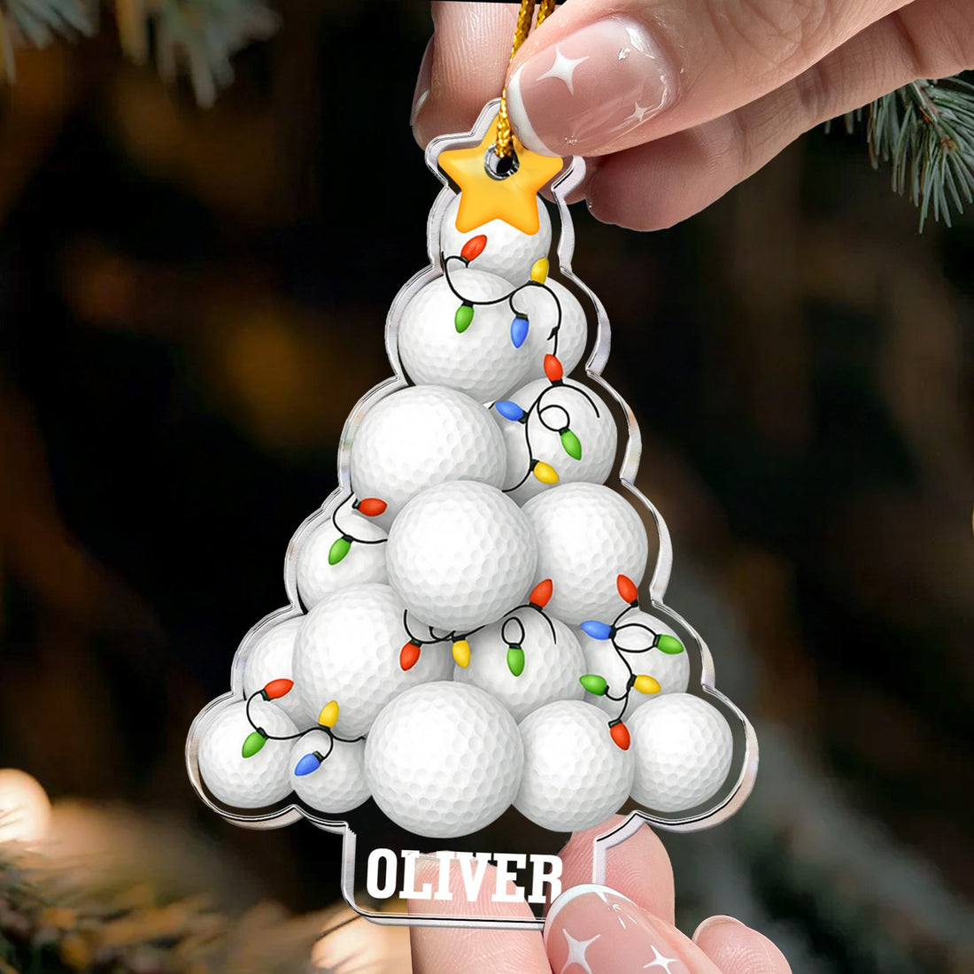 Custom Golf Ball Xmas Ornament, Golf Player Custom Name Golf Keychain, Christmas Golf Gift
