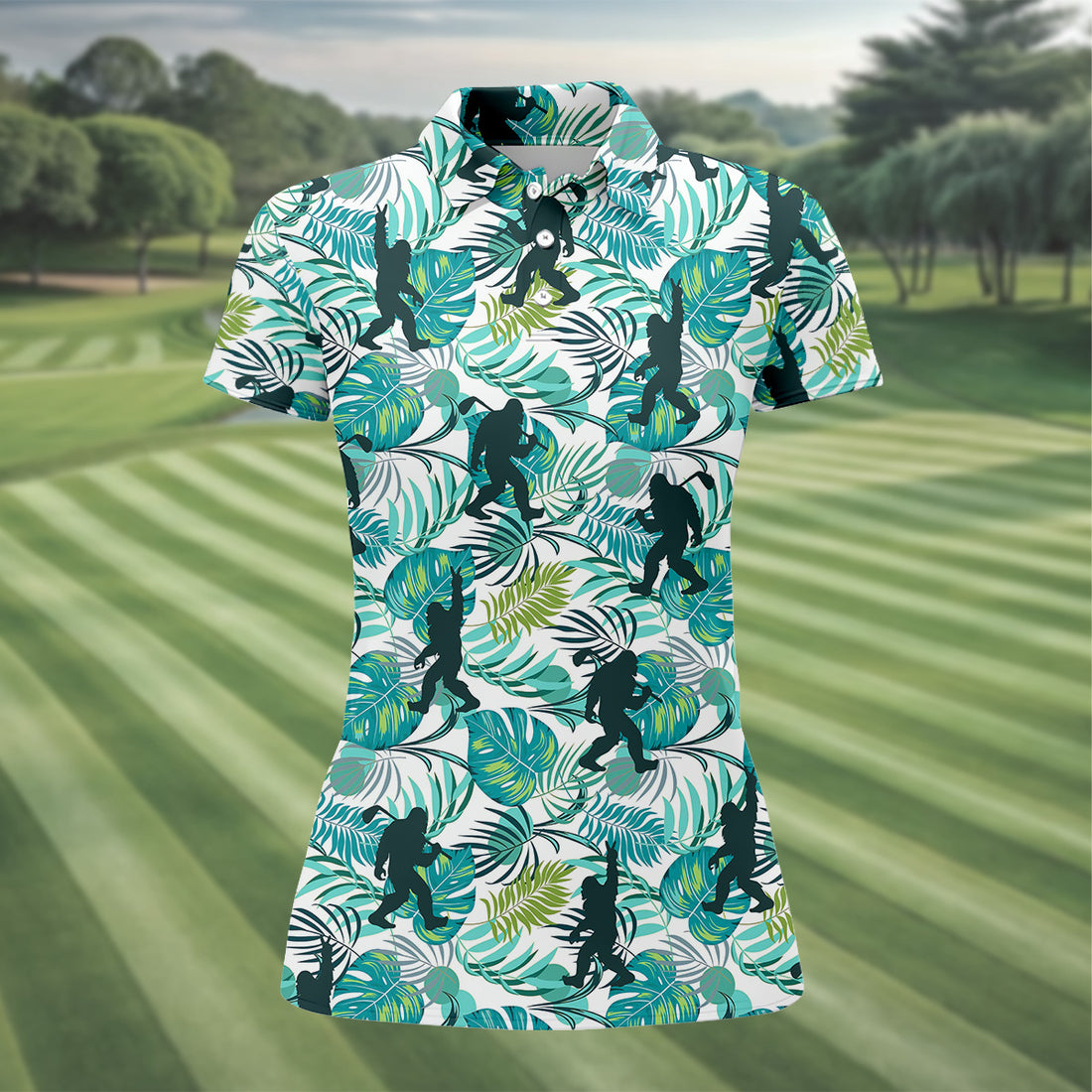 Tropical Green Bigfoot Golf Shirt, Golf Shirt For Women, Ladies Sleeveless Polo, Ladies Golf Shirts