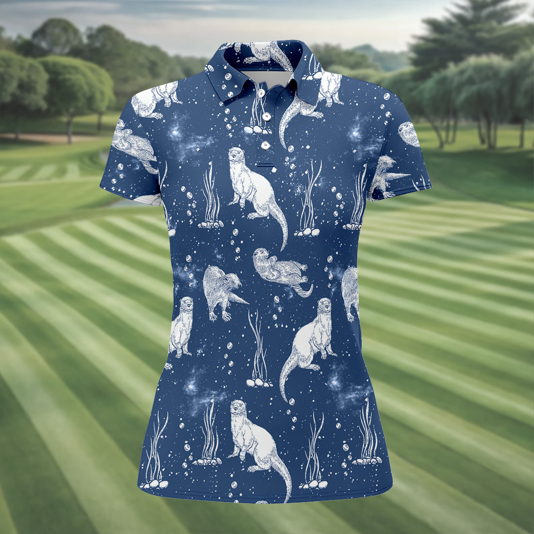 Adorable Otter Ocean Vibe Tropical Golf Shirts, Fun Women's Golf Shirts, Gift For Animal Lovers