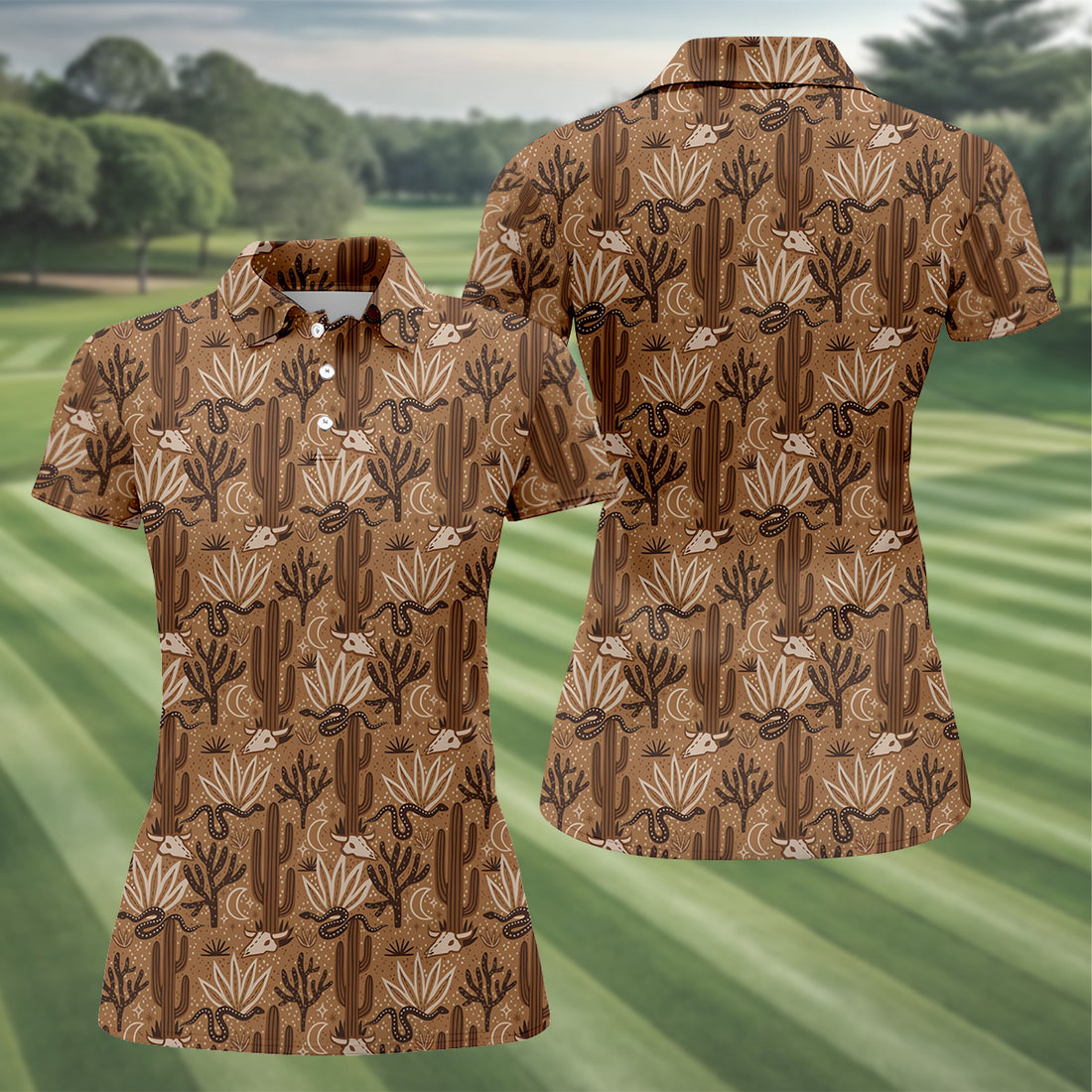 Snake Cactus Seamless Pattern Women Golf Top, Golf Shirt For Women, Patterned Golf Shirts