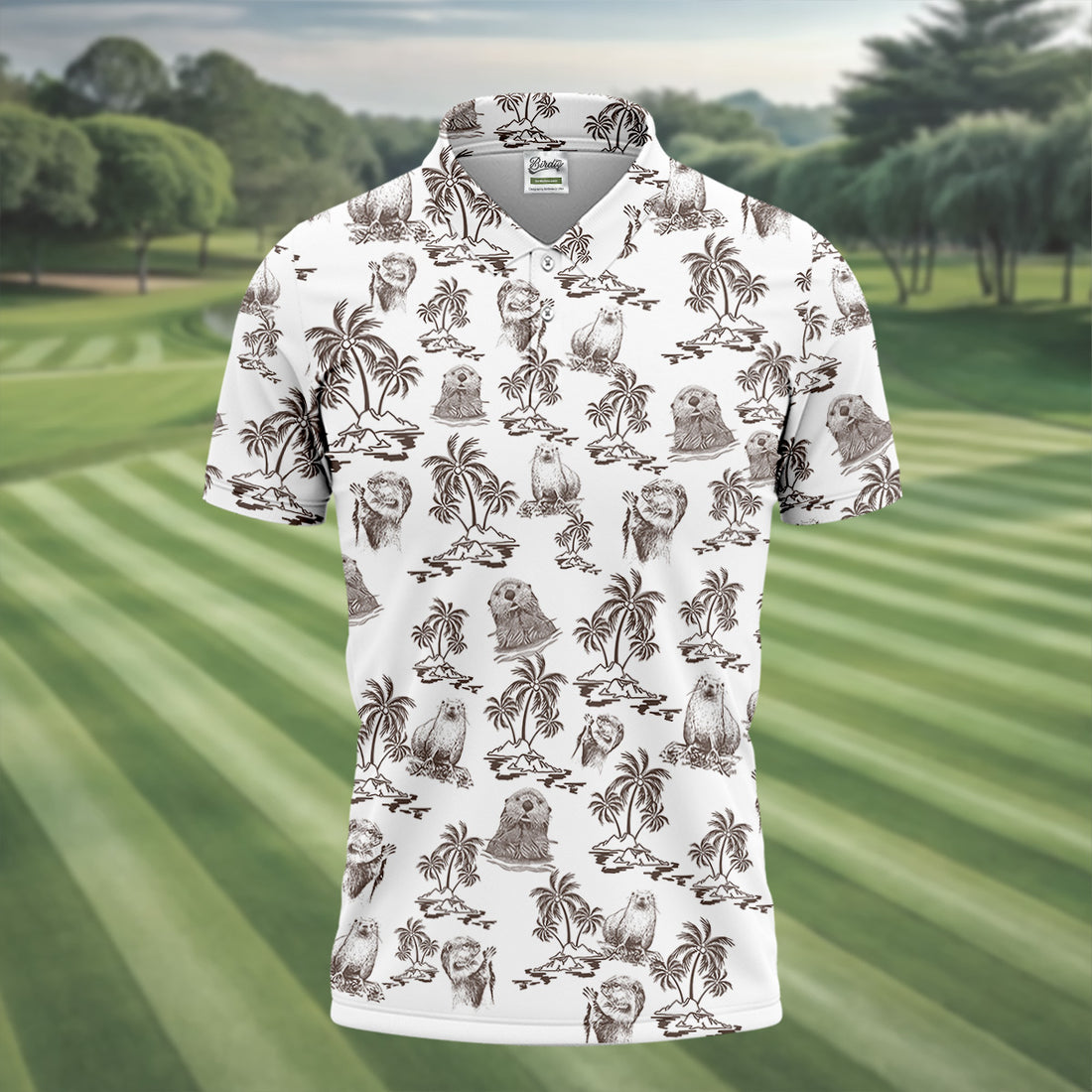 Adorable Sea Otter Tropical Golf Shirts, Cute Golf Outfit, Polo Shirts For Men, Golf Gift For Men
