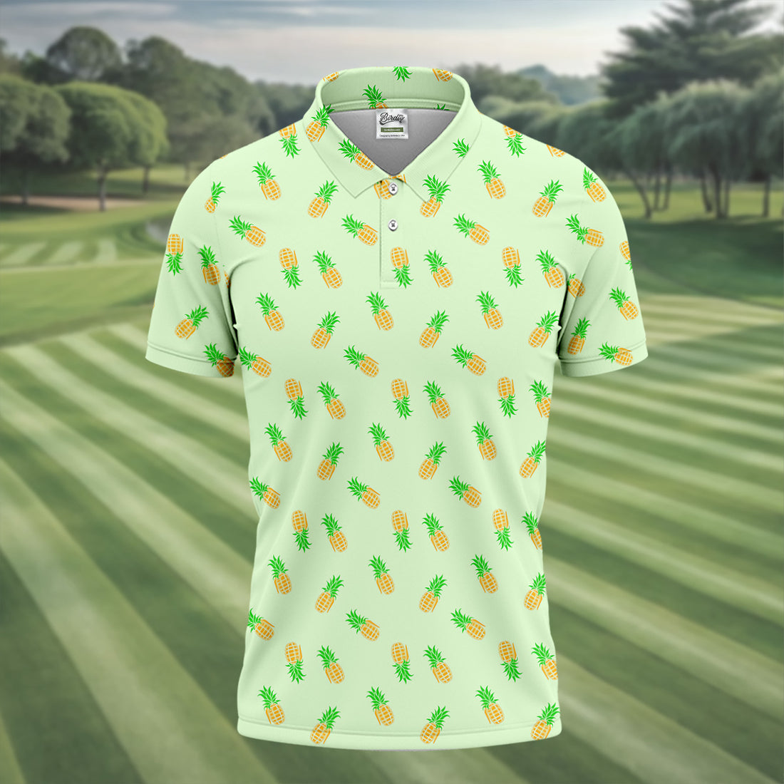 Pineapple Grenade Light Green Golf Tops For Men, Men Polo, Golf Gift For Men, Golfing Apparel
