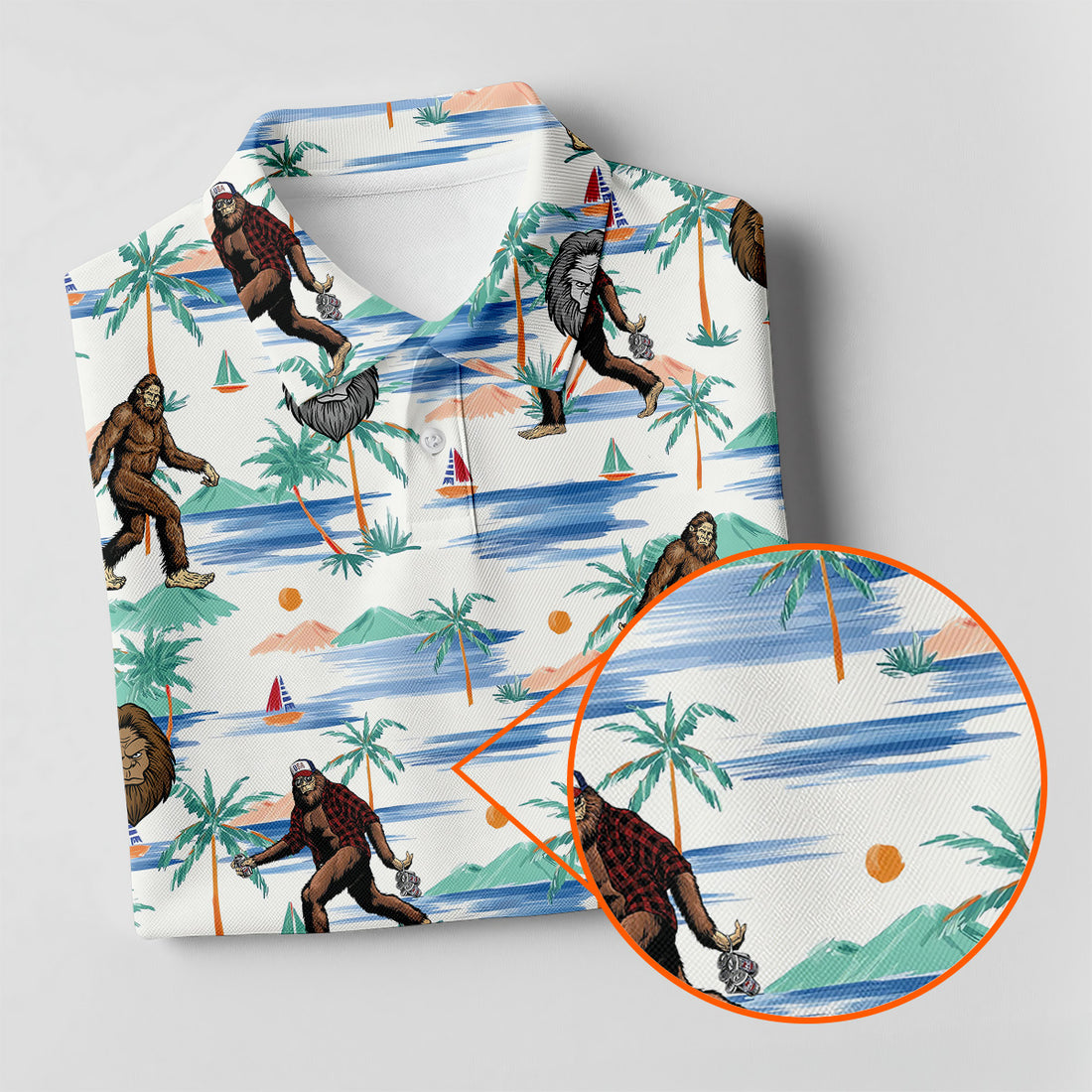 White And Blue Funny Sasquatch Tropical Golf Shirts, Funny Golf Shirts Women, Ladies Golf Shirts, Golfing Apparel