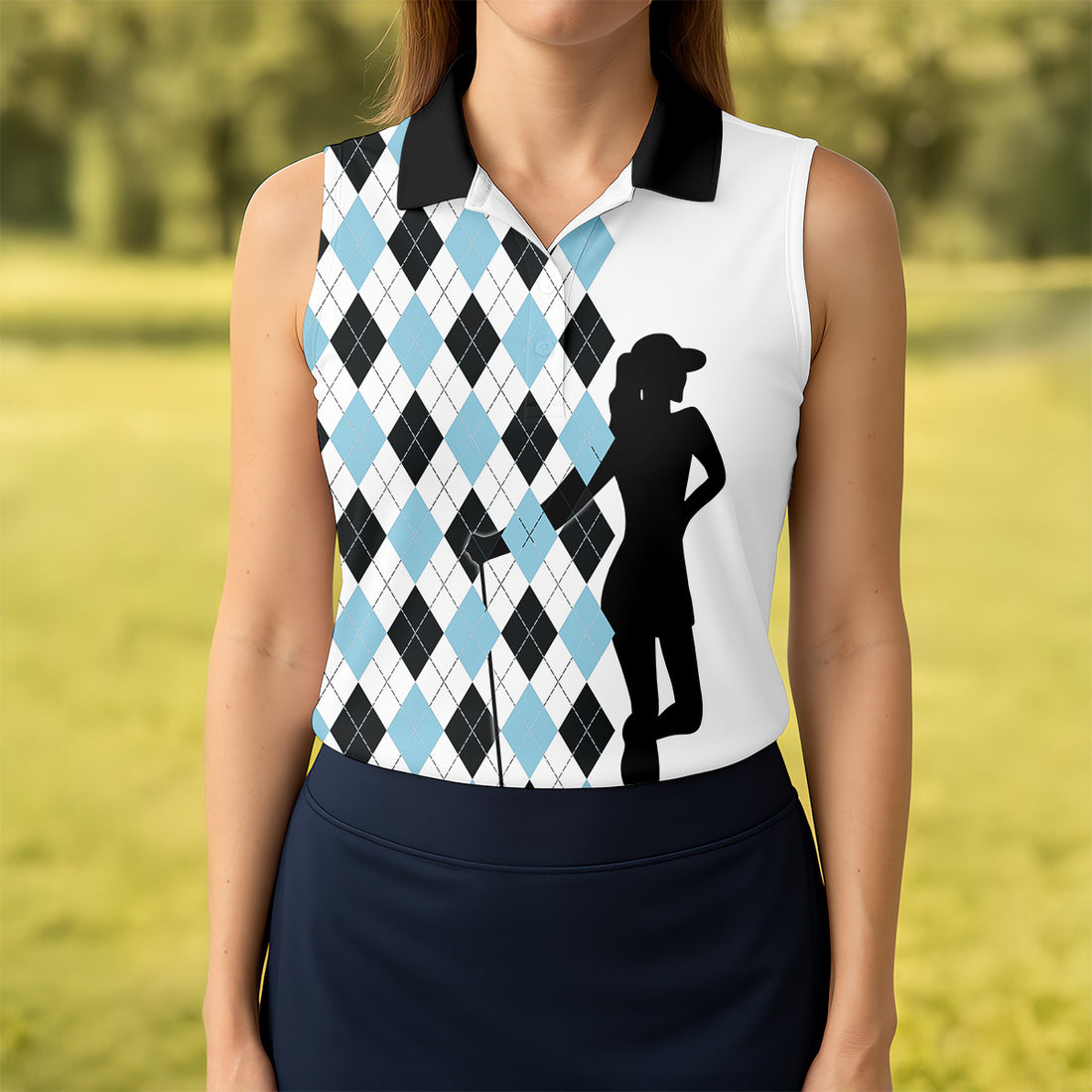 I Was One Under Today Light Blue Black Argyle Fun Womens Golf Shirts, Ladies Golf Tops, Unique Gift For Golfer