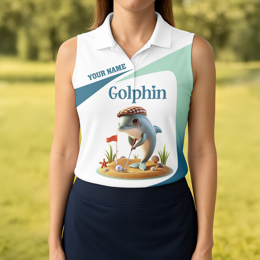 Golfin' Dolphin Custom Golf Polo Shirt, Ladies Golf Shirts, Womens Golf Gift, Funny Golf Polo Shirt