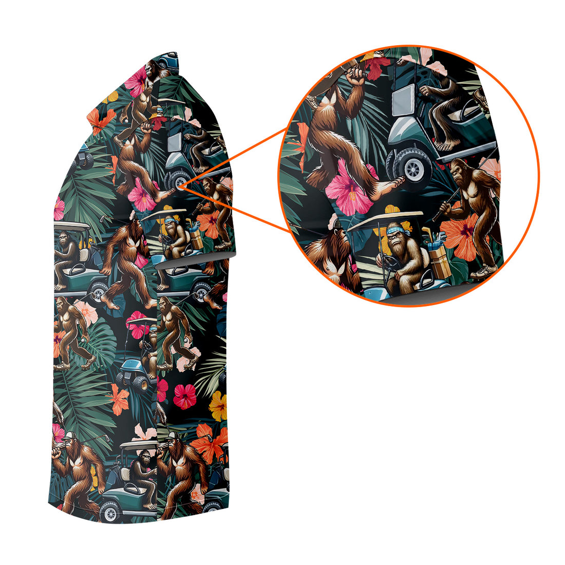 Bigfoot Golf Cart Tropical Floral Golf Tops For Men, Hawaiian Golf Shirts, Golf Gift For Men