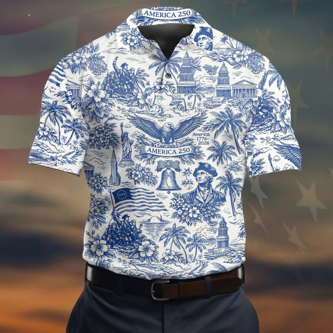 250 Years Of America Tropical Vibe Vintage Golf Shirt, Patriotic 4th Of July Golf Shirts For Men