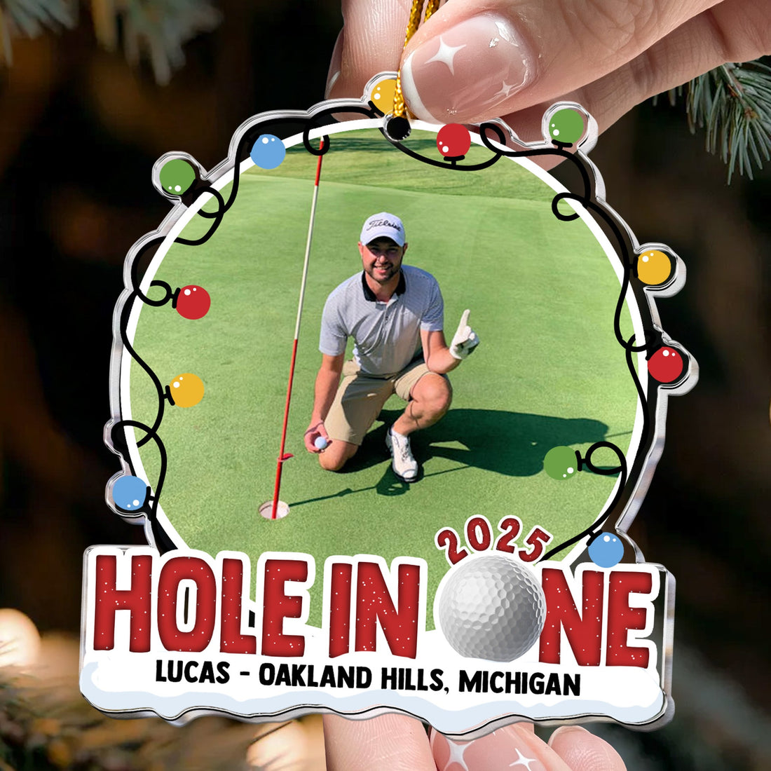 Hole In One Custom Photo Xmas Ornament, Golf Player Custom Name Acrylic Ornament, Christmas Golf Gift