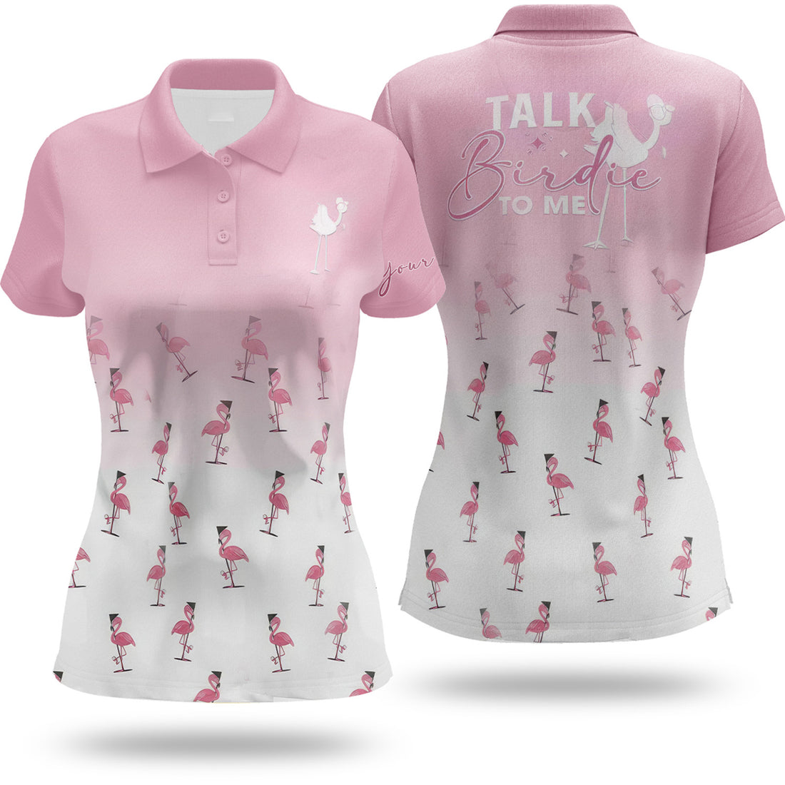 Talk Birdie To Me Flamingo Womens Golf Polo Shirt, Custom Ladies Golf Shirt, Womens Golf Gifts