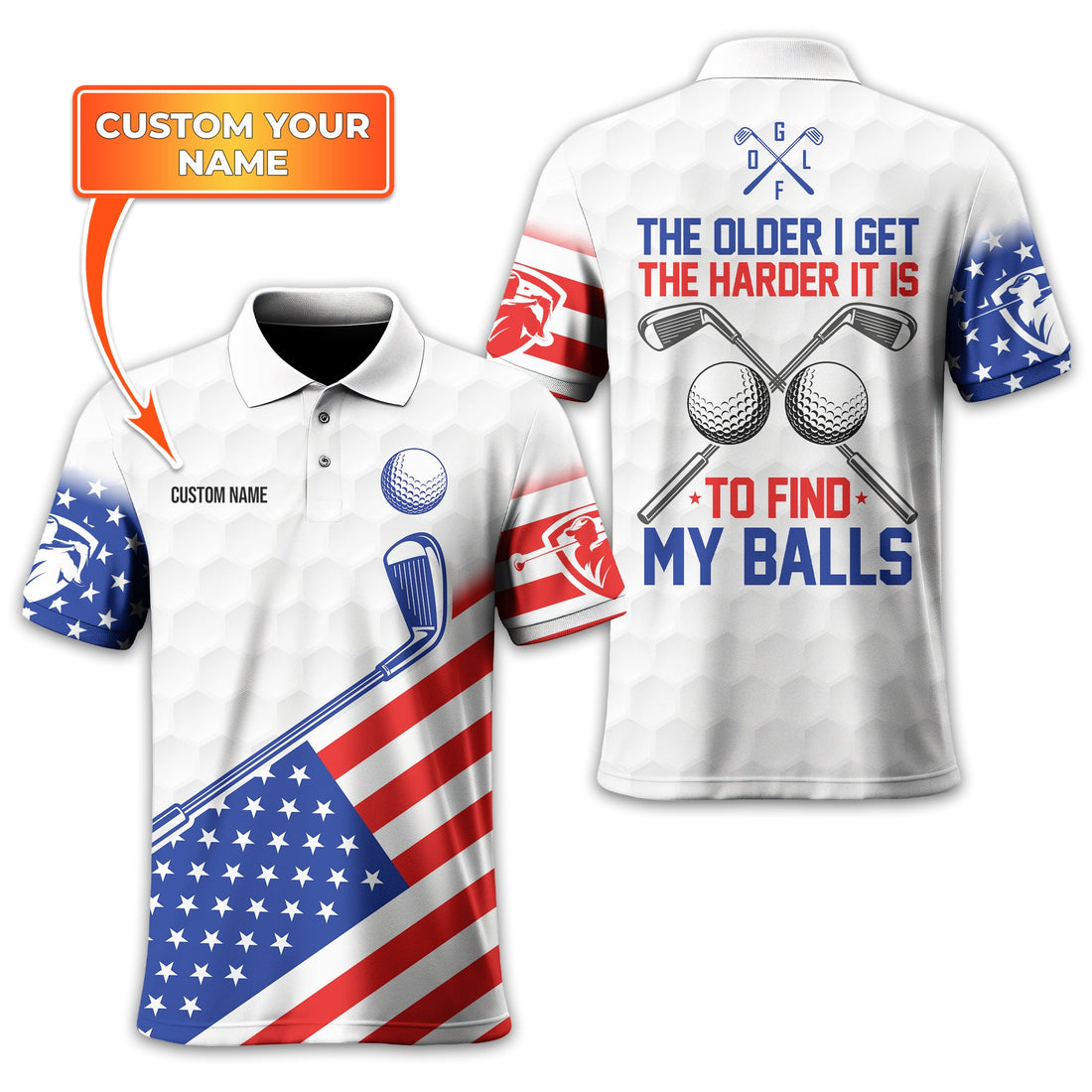 To Find My Balls, USA Flag Polo Shirt, Personalized Golf Shirt, Unique Gift For Golfer