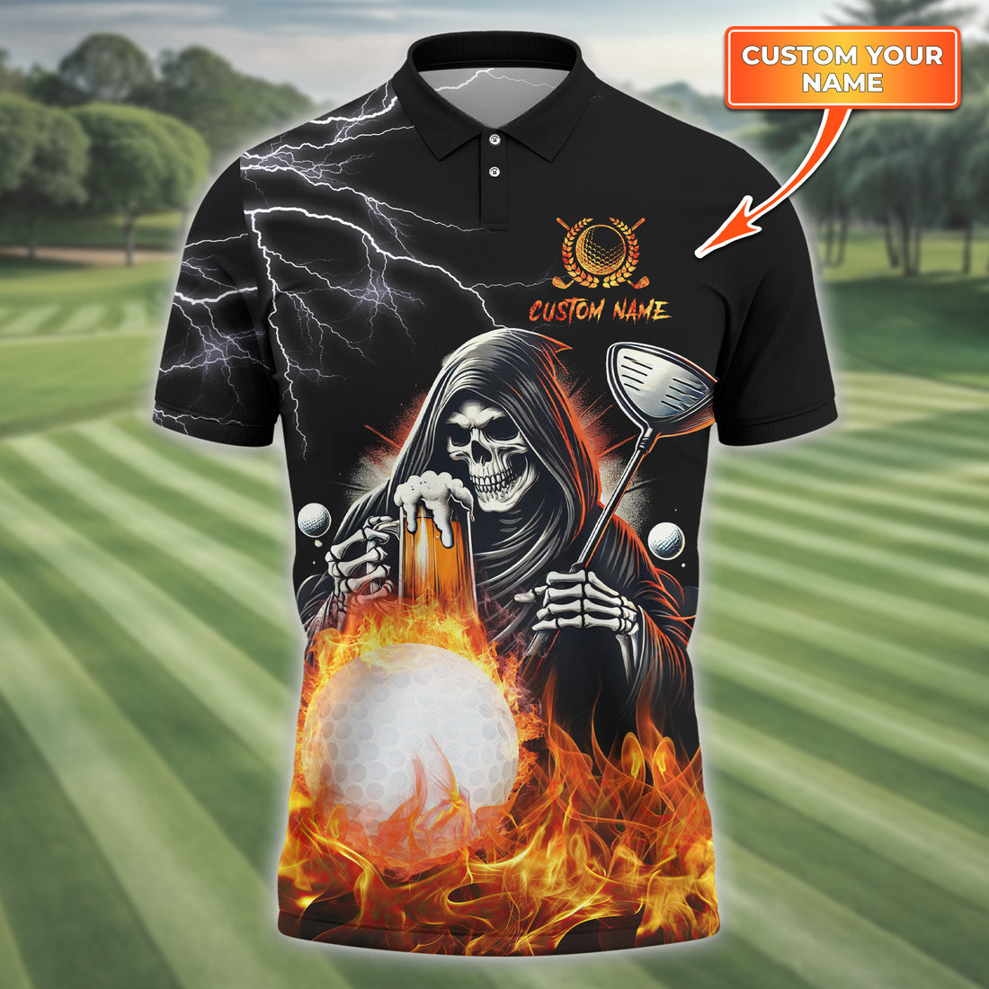 Golf And Beer That's Why I'm Here Custom Skull Golf Polo Shirt, Gift For Golfers, Golf Gift For Men