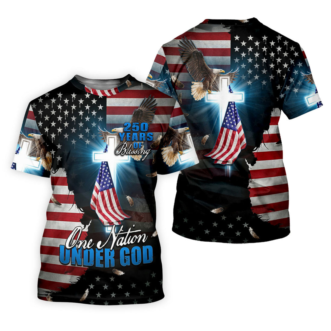 American Eagle And Flag One Nation Under God Golf Shirt Celebrating 250 Years Of Blessing Patriotic USA Apparel For Men