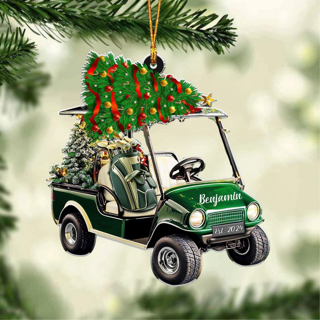 Custom Name Christmas Golf Cart Acrylic Ornament, Christmas Acrylic Ornament, Christmas Golf Gift