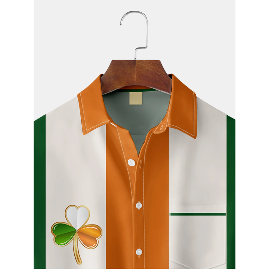 Orange And Green St. Patrick's Day Lucky Clover Hawaiian Golf Shirt, Tropical Vibe Men's Golf Shirt