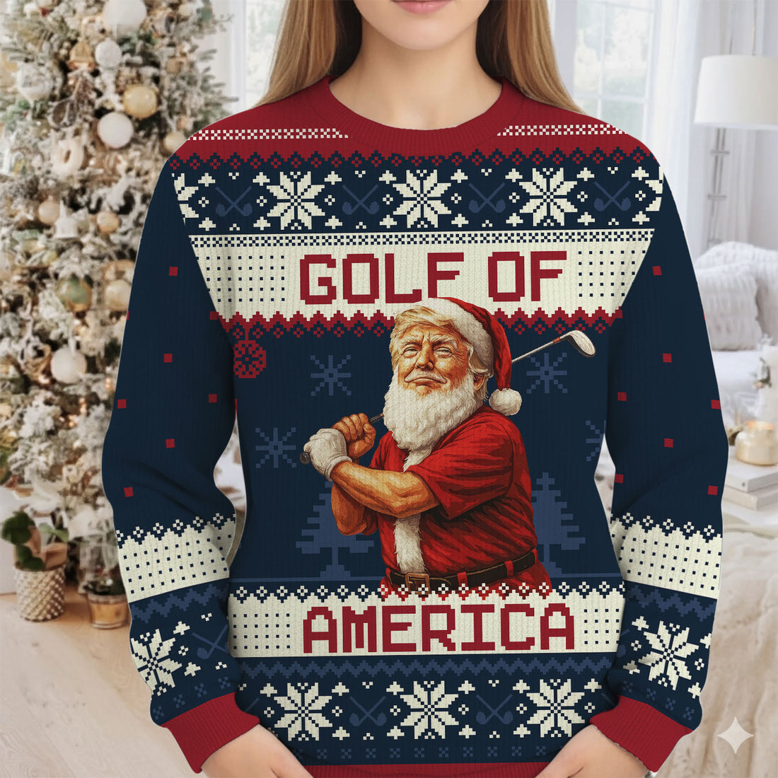 Golf Of America Funny Santa Claus Trump Christmas Ugly Sweater, Golf Ugly Christmas Sweater, Christmas Golf Shirt