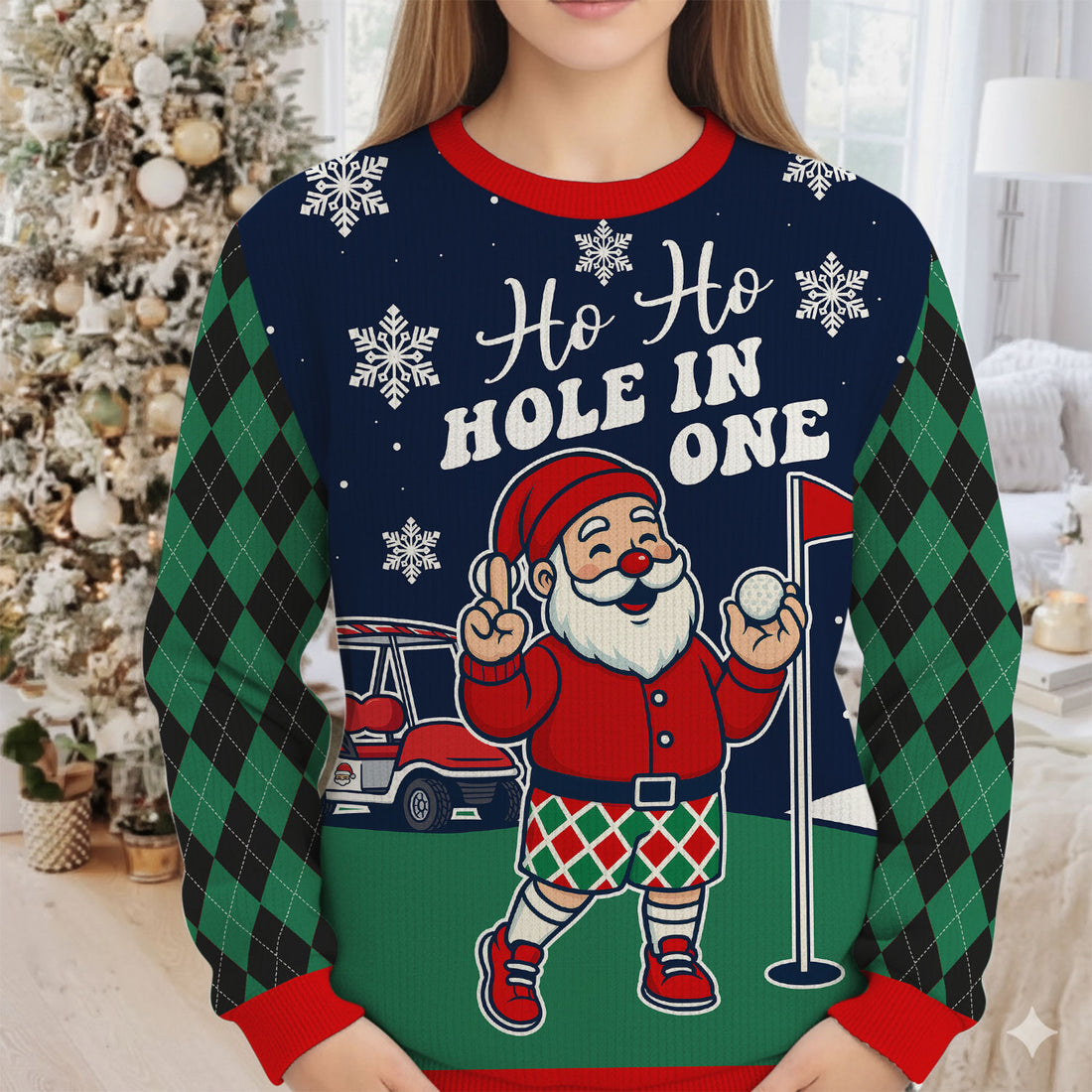 Ho Ho Hole In One Funny Santa Christmas Ugly Sweater, Golf Ugly Christmas Sweater, Christmas Golf Shirt