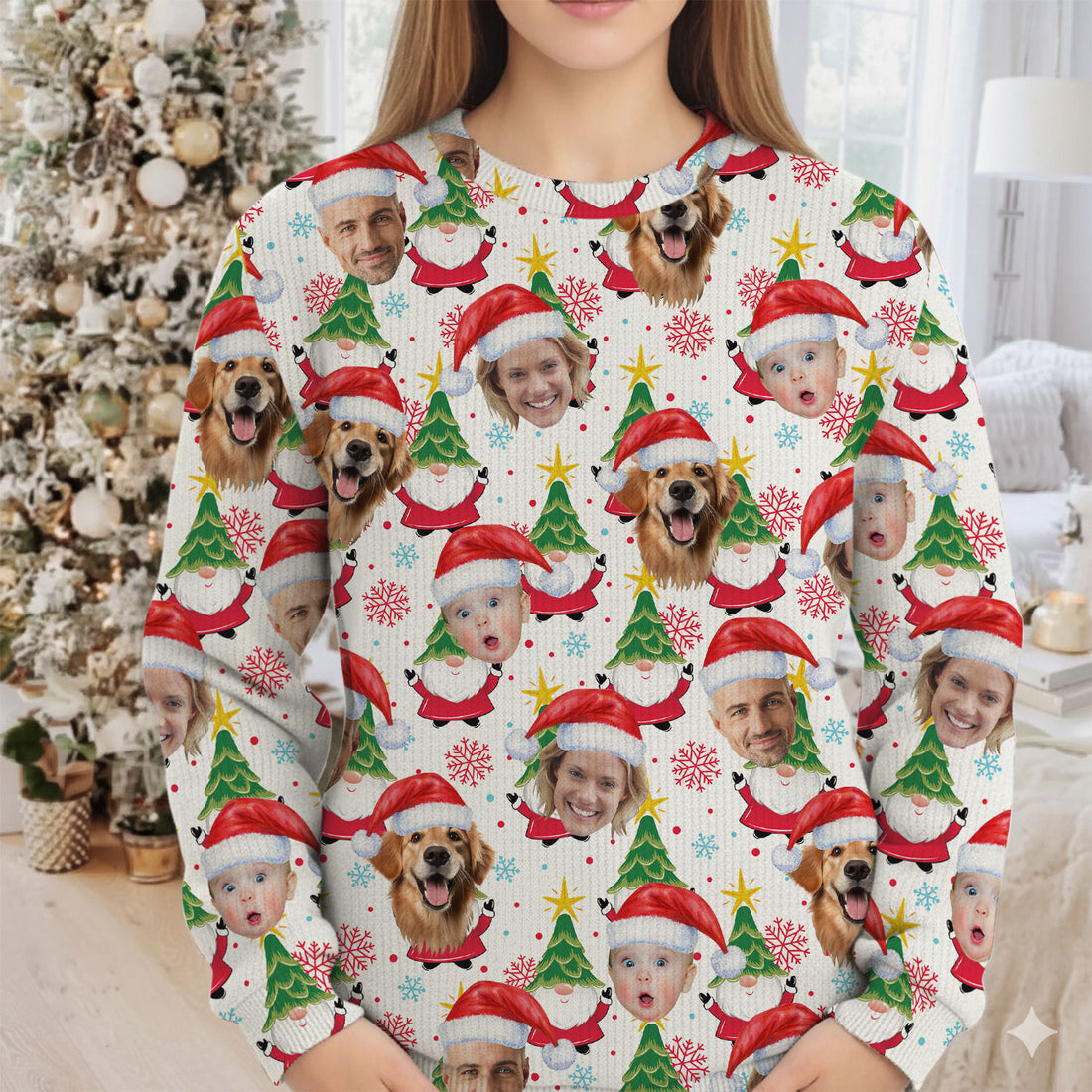 Custom Face Cute Christmas Gnome White Golf Ugly Sweater, Christmas Golf Shirt, Golf Sweater, Christmas Golf Gift
