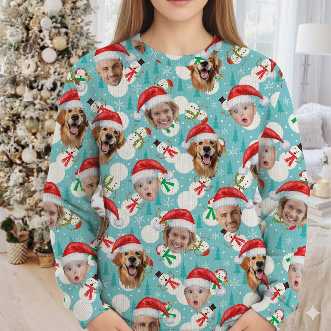 Custom Face Cute Snowman Ice Blue Golf Ugly Sweater, Christmas Golf Shirt, Golf Sweater, Christmas Golf Gift