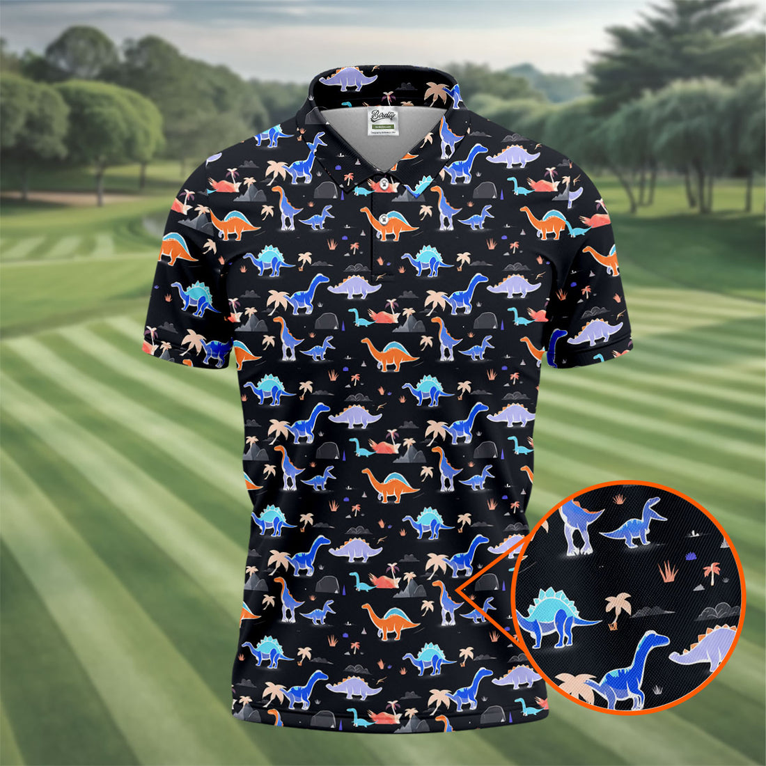 Colorful Dinosaur Hawaiian Golf Shirt, Cute Golf Outfit, Men's Golf Shirt, Polo Shirts For Men