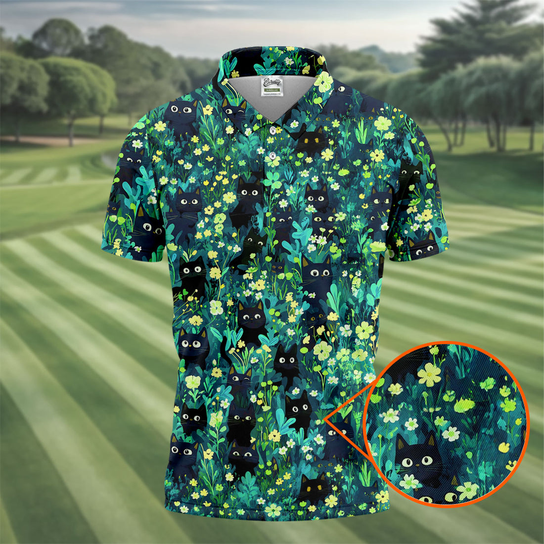 Cartoon Black Cats Hawaiian Golf Shirt, Men's Golf Shirt, Polo Shirts For Men