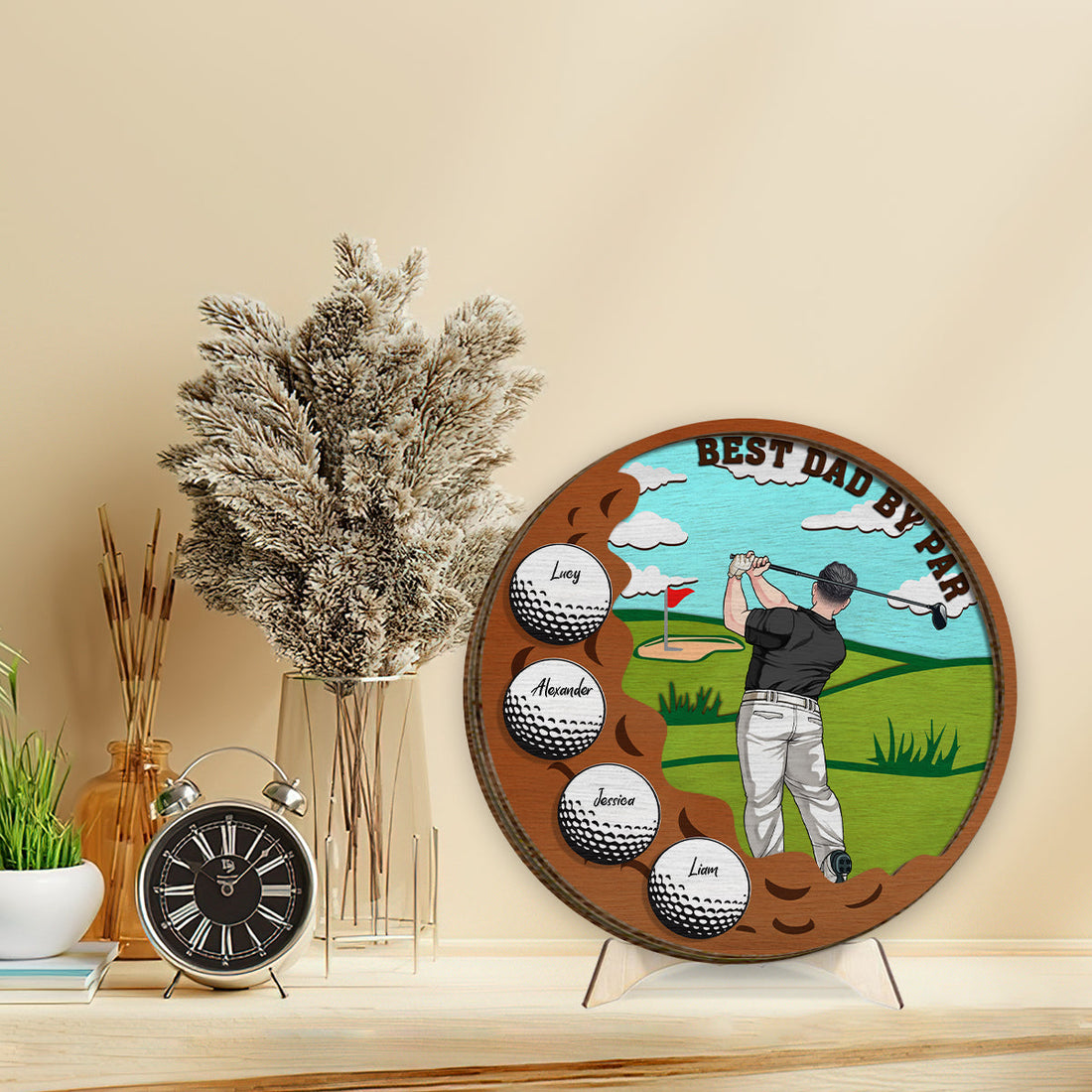 Best Dad By Par Personalized 2 Layered Wood Sign, Golf Decor, Golf Gifts For Dad