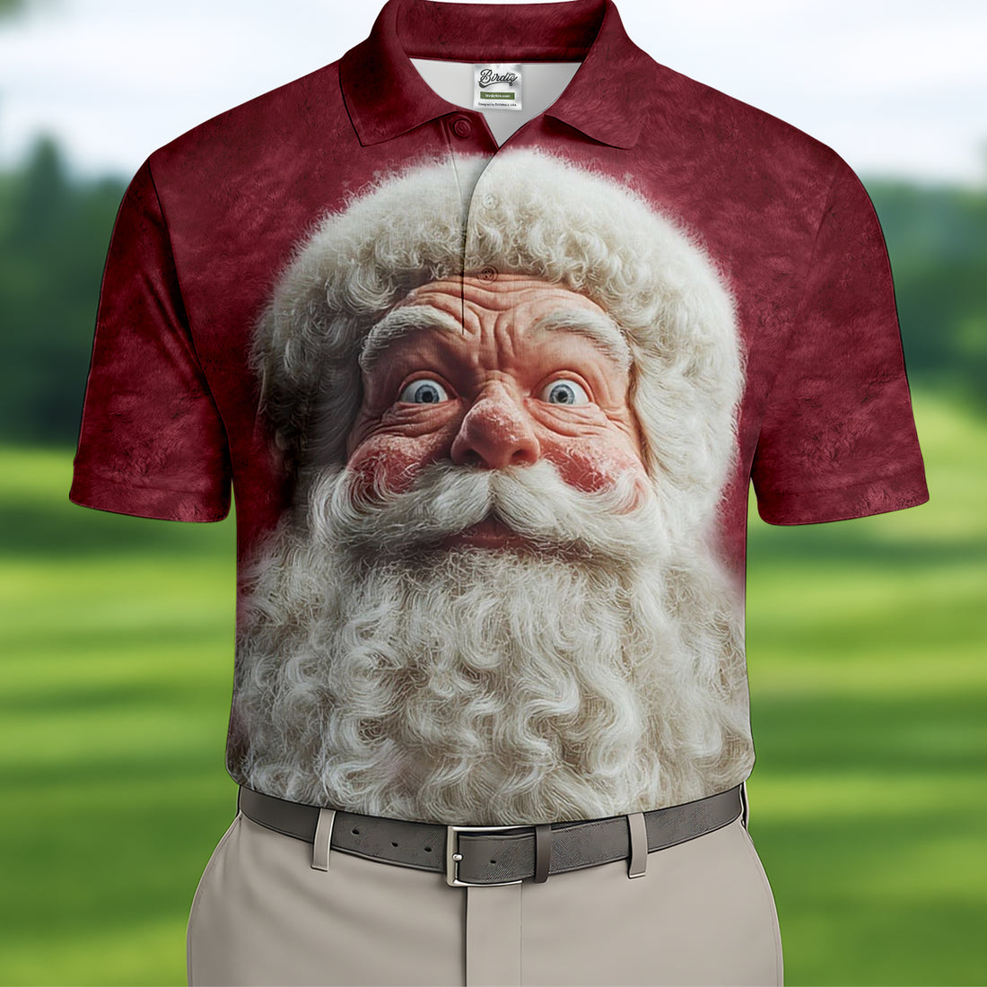 Santa Claus Face Funny Holiday Vintage Print Men's Golf Polo Shirts, Christmas Golf Shirt, Golf Gift For Men
