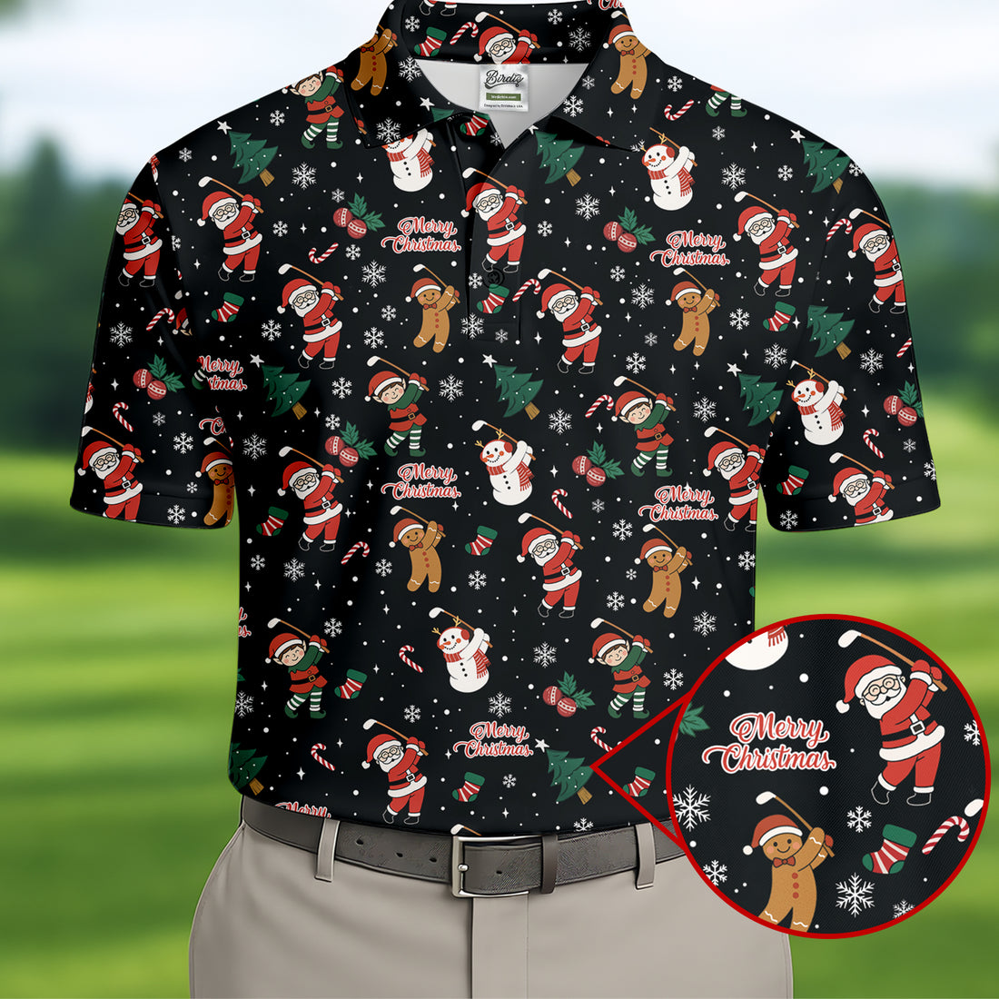 Merry Xmas Santa Gingerbread Snowman Golf Tops For Men, Christmas Golf Shirt, Fun Golf Shirts For Men