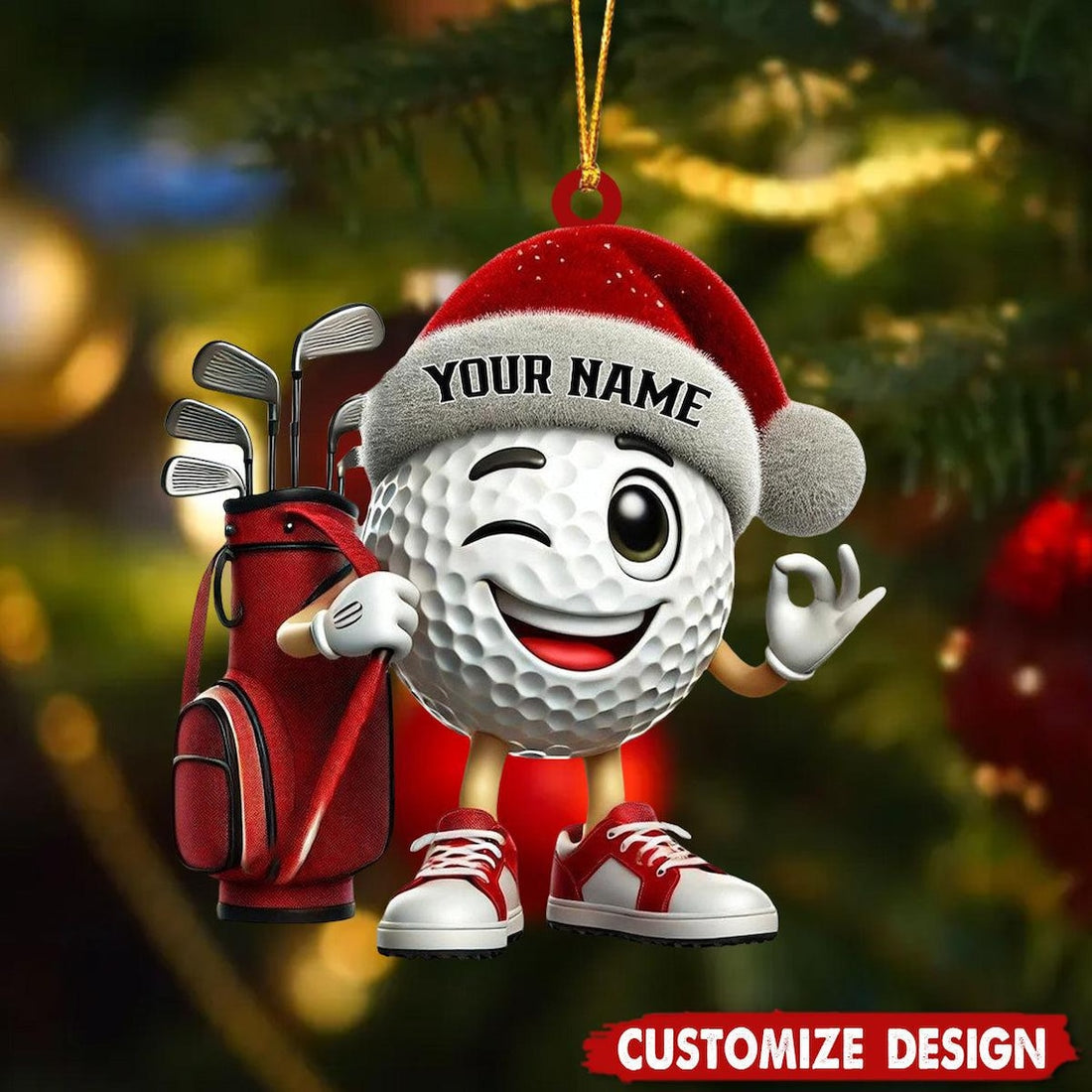 Funny Golf Ball Xmas Ornament, Golf Player Custom Name Golf Keychain, Golf Accessories, Christmas Golf Gift