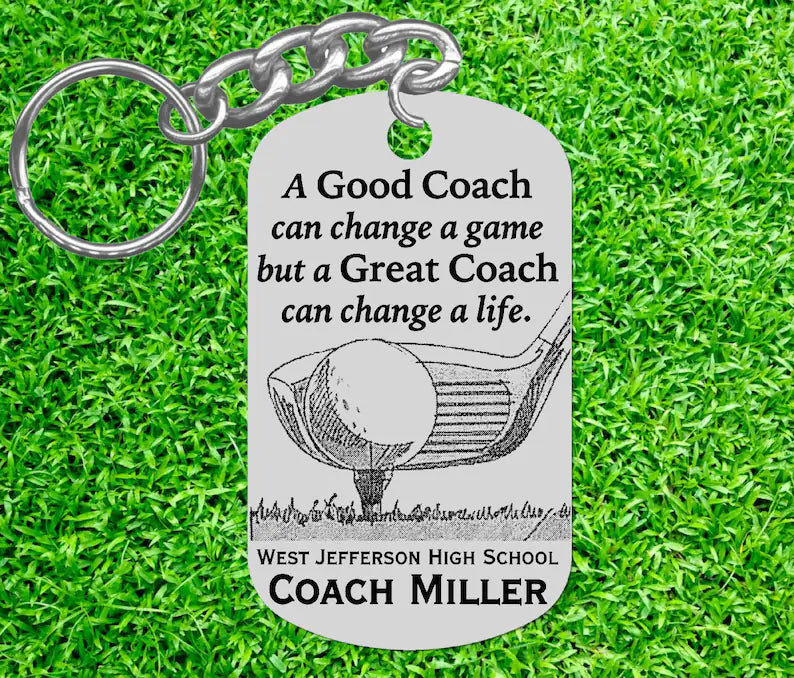 Coach Golf Keychain, Custom Metal Keyring, Gift For Coach, Coach Appreciation Gifts