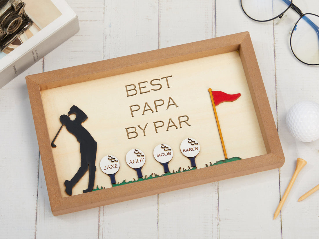 Best Grandpa By Par Custom 2 Layered Wood Sign, Christmas Golf Gift, Gifts For Dad