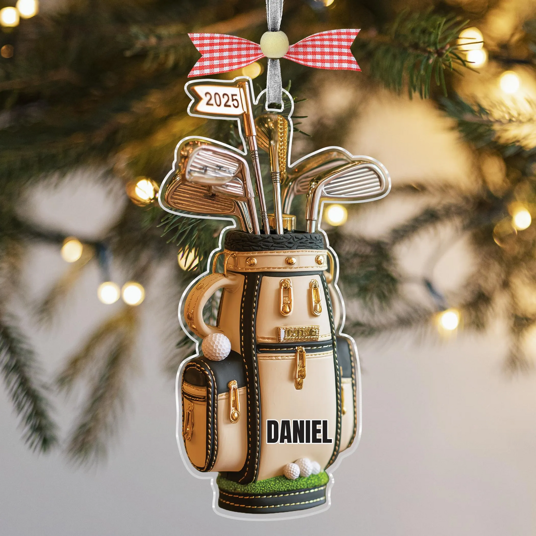 Personalized Golf Bag Acrylic Ornament, Custom Name Golf Ornament, Golf Keychain, Christmas Golf Gift