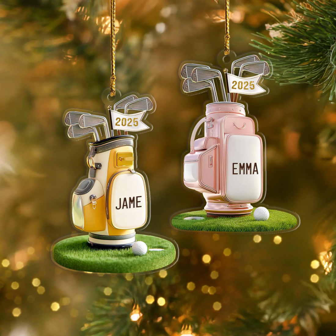 Custom Name Golf Backpack Christmas Acrylic Ornament, Golf Lover Gift, Christmas Golf Gift