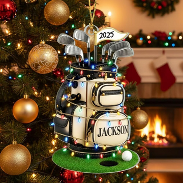Personalized Golf Bag Acrylic Ornament, Custom Name Golf Ornament, Christmas Golf Gift, Custom Golf Gift