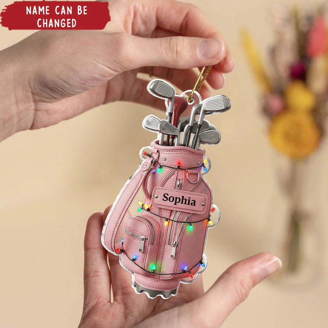 Pink Golf Bag Acrylic Ornament, Personalized Xmas Ornaments, Christmas Tree Ornaments, Gift For Golfer