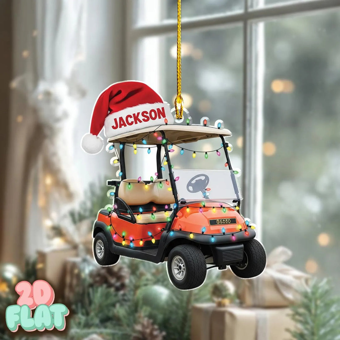 Personalized Golf Cart 2D Flat Ornament, Acrylic Ornament, Christmas Tree Ornaments, Gift For Golfer