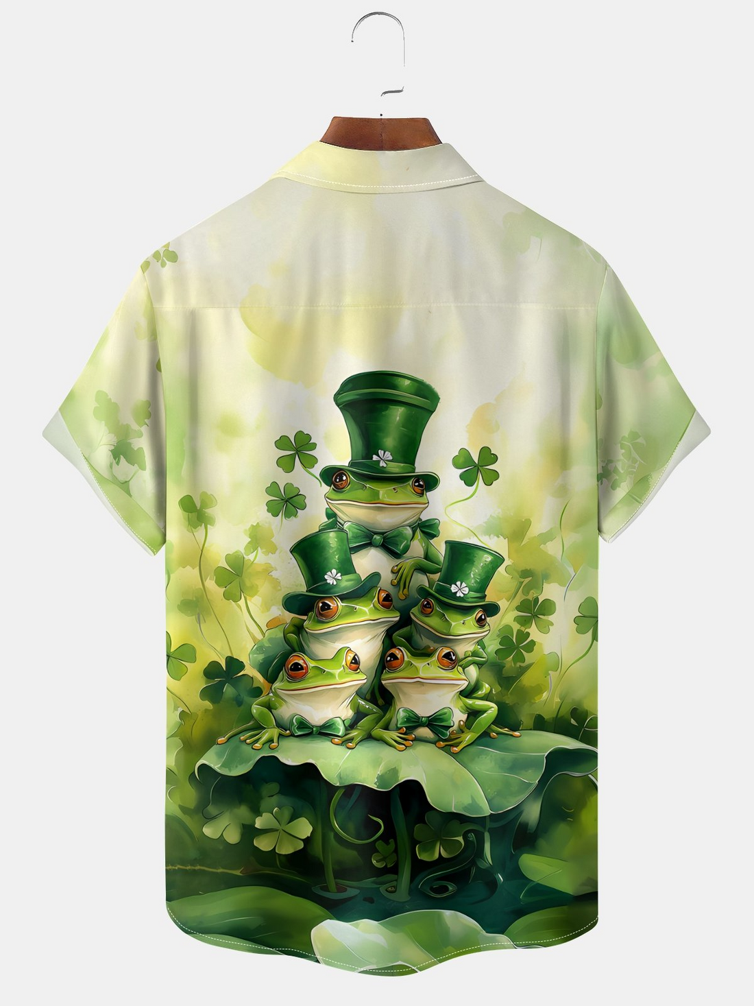 St. Patrick's Day Frog Family Four-Leaf Clover Green Hawaiian Golf Shirt, Tropical Vibe Men's Golf Shirt