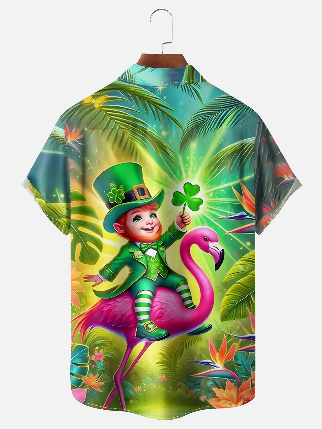 St. Patrick's Day Pygmy Hawaiian Flamingo Hawaiian Golf Shirt, St Paddy's Day Tropical Vibe Men's Golf Shirt